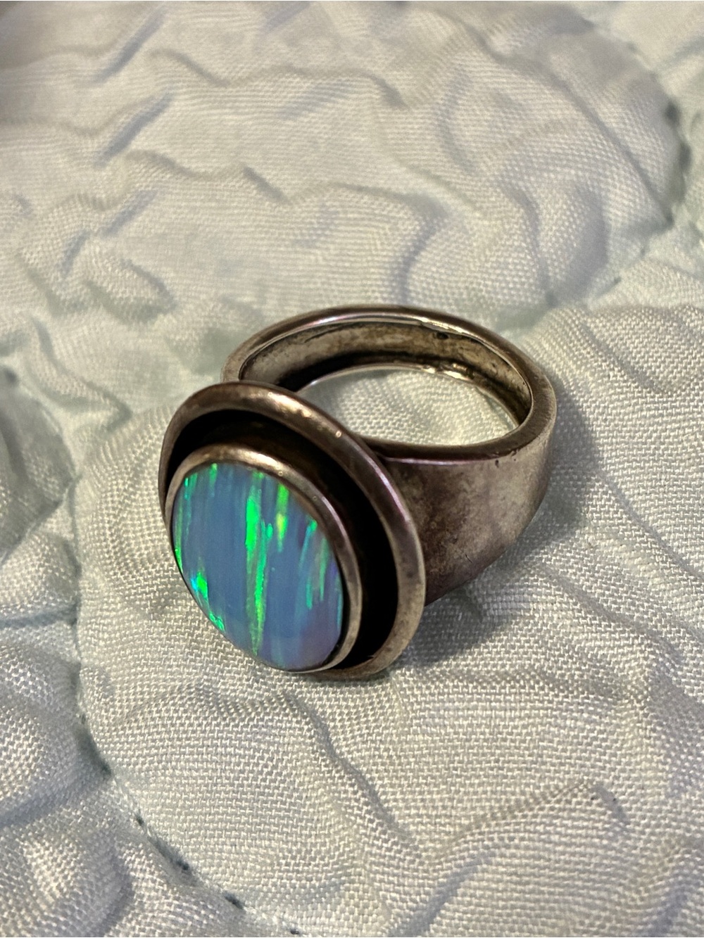 Navajo OTT Sterling Opal Vintage Ring - Picture 3 of 7